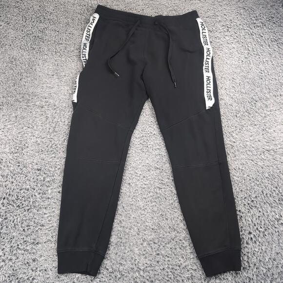 Hollister Pants Men Large Black Tapered Athleisure Sweatpants Gym Jogger Fleece - Picture 3 of 10